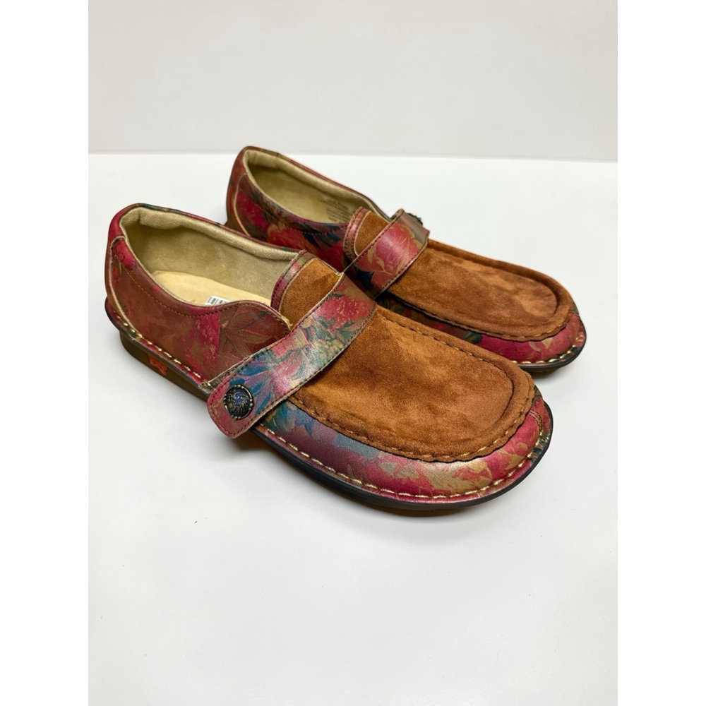 Alegria Womens Leather Slip On Loafers Brown Suede Red Floral Size 42 11.5 US